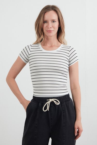 Fulla Moda Basic Çizgili Fitilli Tişört