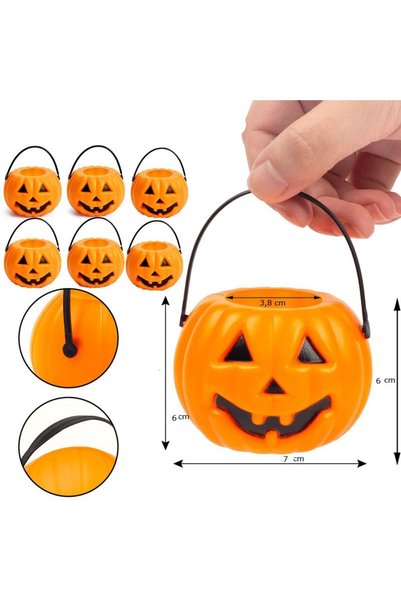 partidolu Plastik Halloween Balkabağı Figürlü Şeker Toplama Kovası Mini 6 Adet