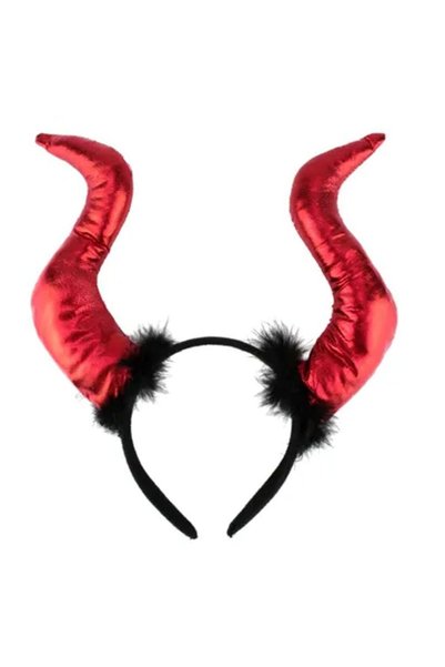 partidolu Halloween Malefiz Tacı Boynuzu Maleficent Taç Boynuzlu Kırmızı Renk...