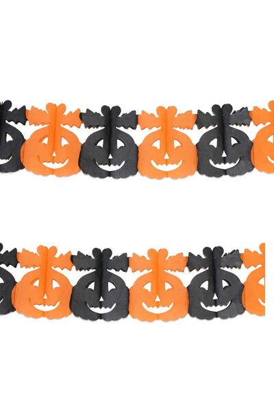partidolu Halloween Siyah Turuncu Renk Bal Kabağı Figürlü Kağıt Uzar Süs