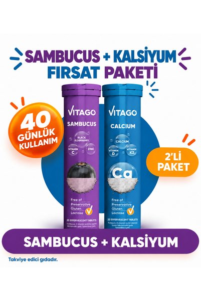 Vitago 2'li Paket- Sambucus+kalsiyum,20'li Efervesan Tablet