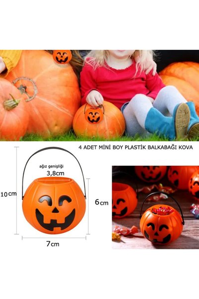 partidolu Halloween Saplı Balkabağı Plastik Şeker Toplama Kovası Mini 7x6 cm ...