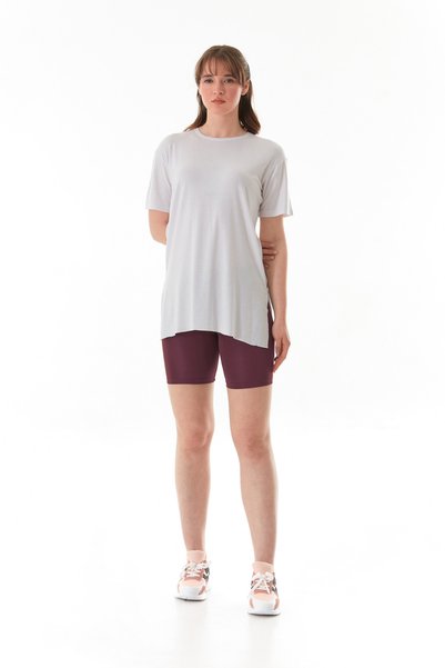 Fulla Moda Basic Crew Neck Lycra Casual T-Shirt με σκισίματα στα πλαϊνά