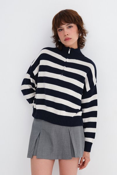 Addax Striped Knitwear Sweater K3507