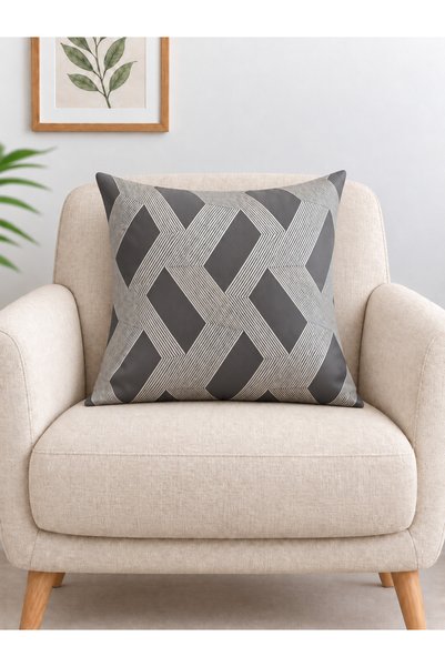 Decamor home Smoked Dark Gray Living Room Cushion Cover with Shiny Detail