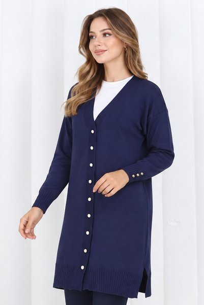 benguen Buttoned Long Mercerized Cardigan N3176 Navy Blue