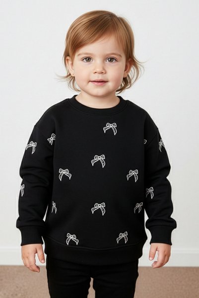 Fulla Moda Bowknot Embroidered Stoned Girls' Sweatshirt