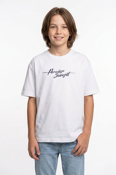 Fulla Moda 100% Cotton Letter and Palm Tree Printed Oversize Boys' T-Shirt