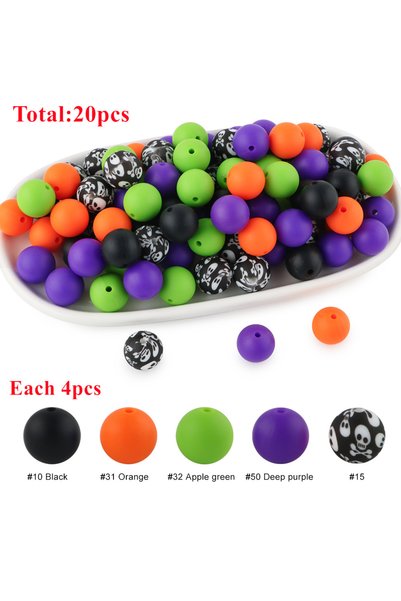 Choice La44-03 20Pcs/Set 15MM Round Silicone Beads Mix Printed Beads Kits For...