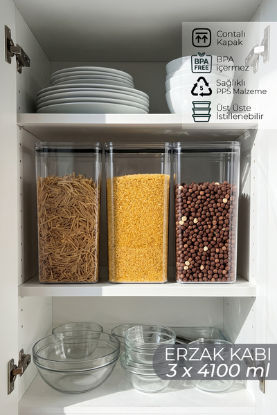 Nesto Home 3'lü 4100 ml Dikdörtgen Contalı Saklama Kabı Seti Hava Geçirmez Ba...
