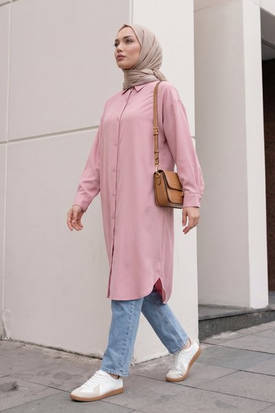 Salih Çelebi Basic Klasik Uzun Tunik 4061 - PUDRA PEMBE