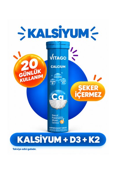 Vitago Prokalsiyum, Vitamin D,Vitamin K2 Efervesan 20 Tablet