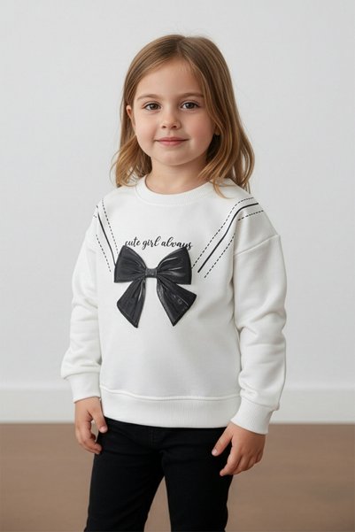 Fulla Moda Bowknot Crew Neck Girls' Sweatshirt