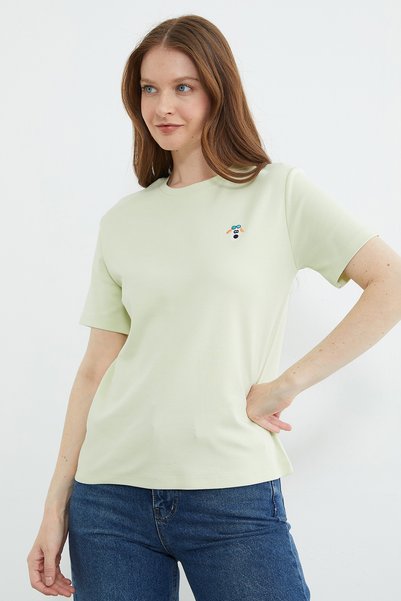 Fulla Moda Dog Embroidered Crew Neck T-Shirt