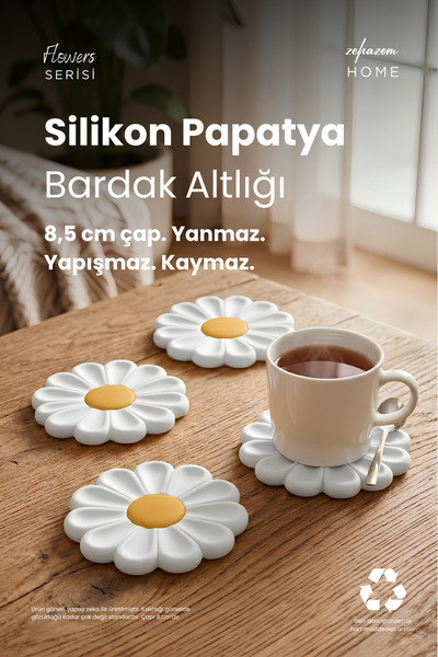 siliconist Papatya Konsept Bardak Altlığı - 8.5 cm çap - Beyaz
