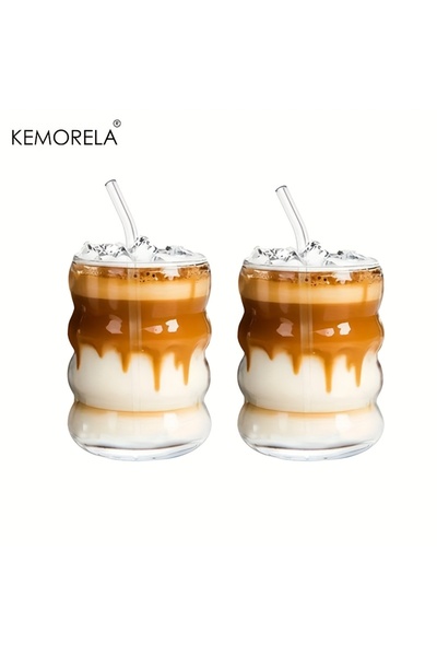 Choice1 300ML 2PCS 1/2PCS Of Wave Cups with Straws Suitable for Iced Coffee J...