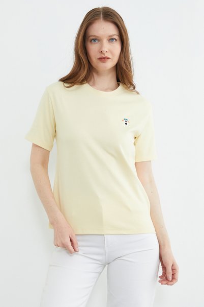 Fulla Moda Dog Embroidered Crew Neck T-Shirt