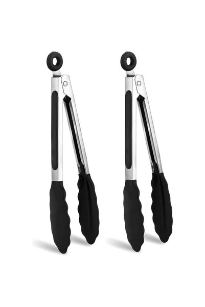 Choice black 2pc 8" Food Tongs Cooking Tongs with Stainless Steel Handles and...