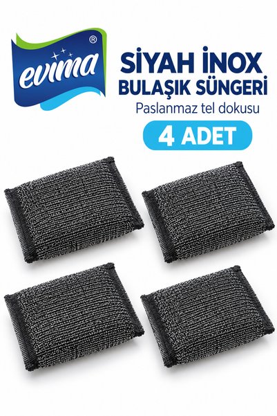 EVİMA (4 قطع) إسفنجة أطباق سحرية مقاومة للصدأ مع سلك إينوكس أسود