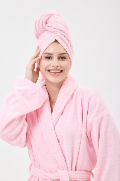 Seritaine Havlu Saç Bonesi Pembe %100 Pamuk Saç Kurutma, Kurulama, Duş Banyo ...