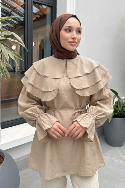 Salih Çelebi Katlı Yaka Tunik 0062 - BEJ