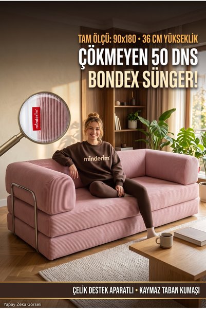 Minderim Eko Kanepe Yataklı Modüler Yer Koltuğu 50 DNS Bondex Katlanır Çift K...