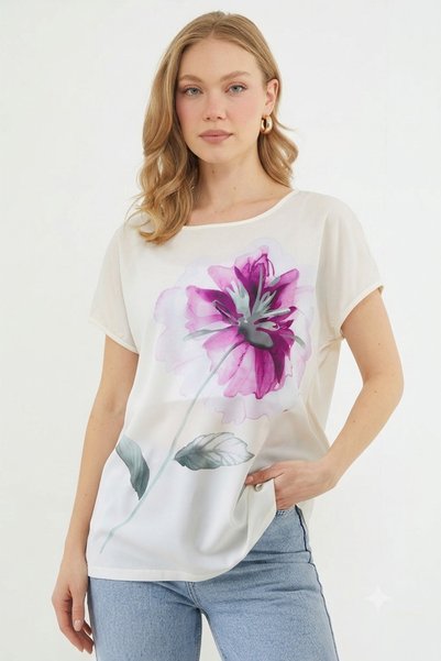 Fulla Moda Floral Printed Crew Neck Casual T-Shirt