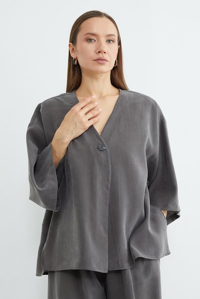 Fulla Moda Single Button TENCEL™ Fabric Oversized Jacket