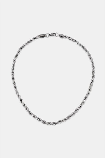 Crupt Studio 6mm X 50cm 316L Steel Rope Chain Silver Tone Men's Necklace