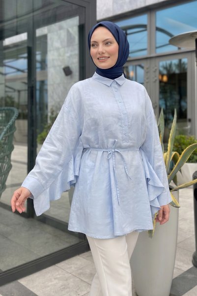 Salih Çelebi Volan Detaylı Bağcıklı Tunik Y0136 - BEBE MAVİSİ