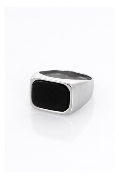UKHWD SUPPLY Silver Men's Ring with Black Stones