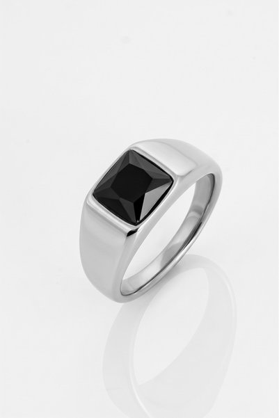 Crupt Studio Luxor Black Square Marcasite 316L Steel Men's Ring