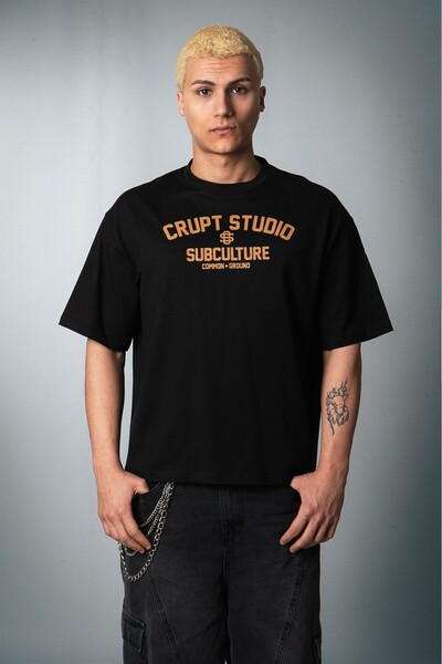 Crupt Studio Tricou pentru bărbați Crupt Yellow Subculture, negru, croială bo...