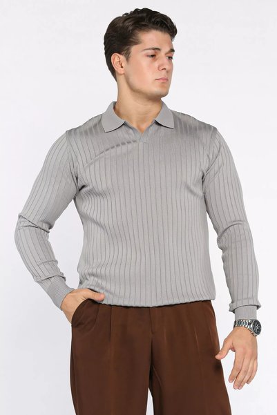 TOZLU Men's Polo Neck Knit Sweater