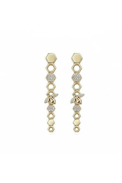 neslyaccessories Queen Bee Long Dangle Honeycomb Earrings