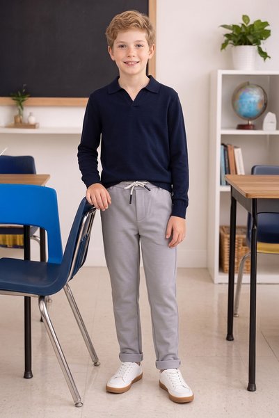 Fulla Moda Double Leg Boy's Trousers with Tie Waist