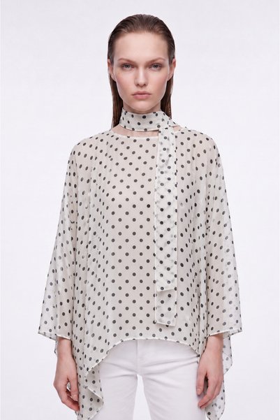 HAKKE Women's Bat Sleeve Polka Dot Chiffon Blazer