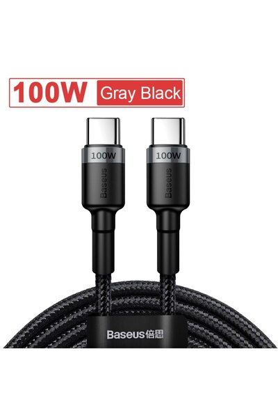 Baseus كابل USB من النوع C إلى USB-C رمادي اللون بطول 2 متر وقدرة 100 واط، مت...