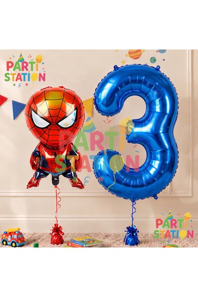 Parti Station Spiderman 3 Yaş Balon ve Lacivert Rakam Balon Doğum Günü Parti ...