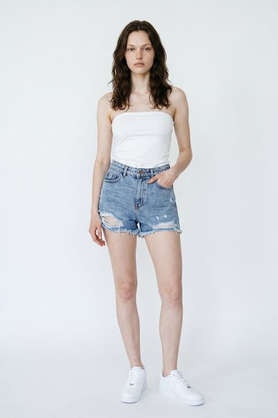 HAKKE Women's Ripped Detailed Tassel Hem Jean Shorts