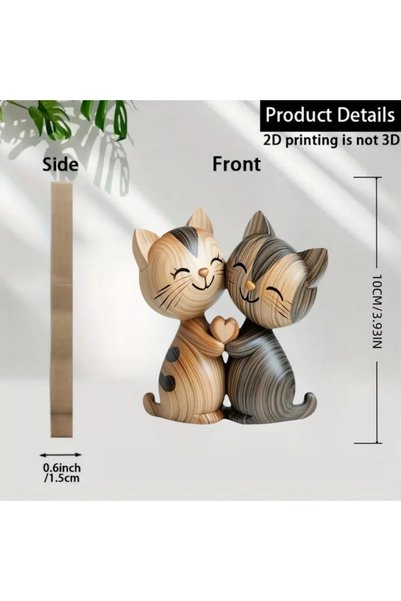 Choice6 Y Wooden Kitten Couple Sculpture Charming 2D Flat Cat Enthusiast Gift...