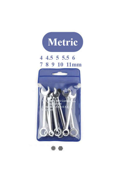 Choice1 Metric 10 Pcs 45# Steel Mini Wrench Set Double End Ratchet Open End C...