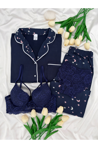 Lena Homewears Women's Patterned Milan Long Sleeve Pajama Set with Underwear