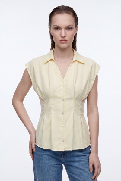 HAKKE Waist-Cinched Sleeveless Buttoned Women's Shirt