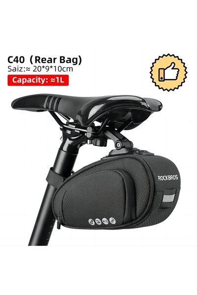 ROCKBROS C40 1L Rainproof Bicycle Bag Shockproof Bike Saddle Bag For Refletiv...