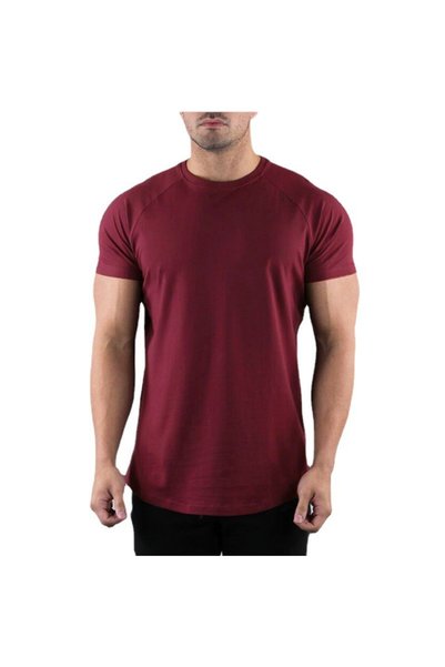 Choice تيشيرت رياضي رجالي سادة بلون عنابي مقاس XL، ملابس رياضية صيفية، بياقة ...