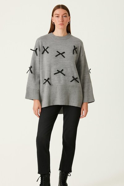 HAKKE Acrylic bow detail knitwear tunic