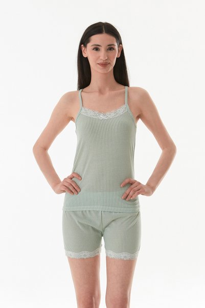 Fulla Moda Pajama Set with Thin Striped Lace Shorts
