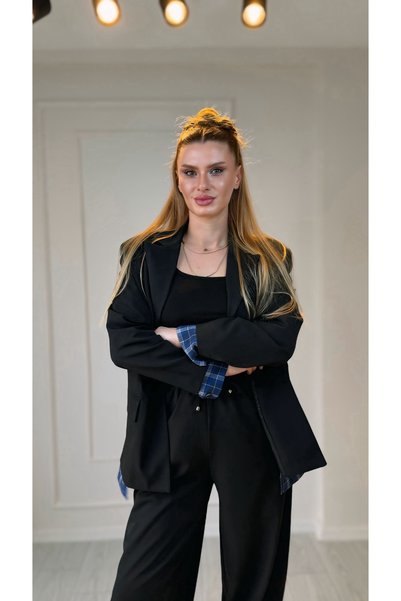 Store Black Plaid Detailed Blazer Jacket