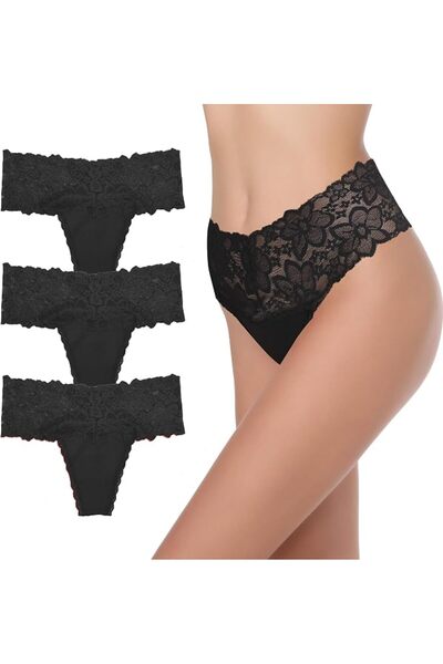 GENERAL Garedob High Waist Thong Underwear Plus Size Women Lace Tummy Control...